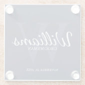 Navy Blue Classic Script Personalized Groomsmen Glazen Onderzetter (Achterkant)