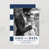 Navy Blue Classic Typografie Foto Save The Date (Voorkant / Achterkant)