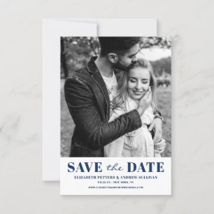 Navy Blue Classic Typografie Foto Save The Date