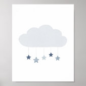 Navy Blue Cloud en Stars Boy Nursery Poster (Voorkant)