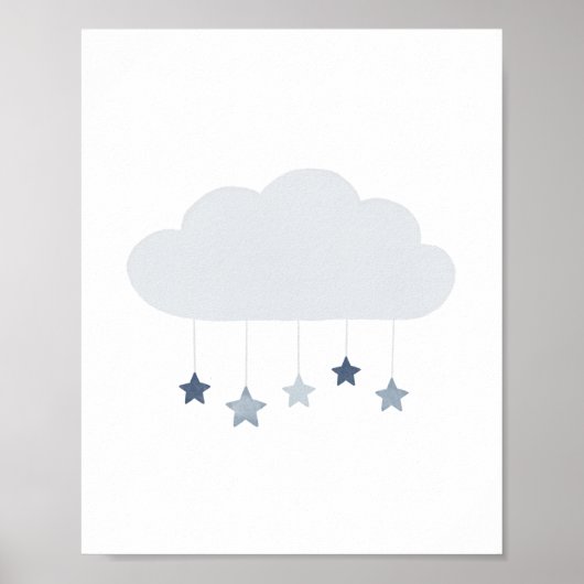 Navy Blue Cloud en Stars Boy Nursery Poster (Voorkant)
