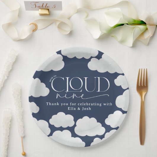 Navy Blue cloud negen douche modern stijlvol Papieren Bordje (Huwelijk)