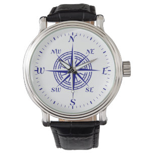 Navy Blue Coastal Compass Roos Horloge