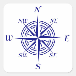 Navy Blue Coastal Compass Roos Vierkante Sticker