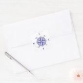 Navy Blue Coastal Compass Roos Vierkante Sticker (Envelop)