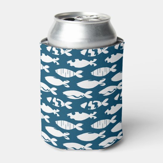 Navy Blue Coastal Fish Pattern, Cool Surfer Blikjeskoeler (Blikje Voorkant)