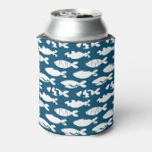 Navy Blue Coastal Fish Pattern, Cool Surfer Blikjeskoeler (Blikje Achterkant)