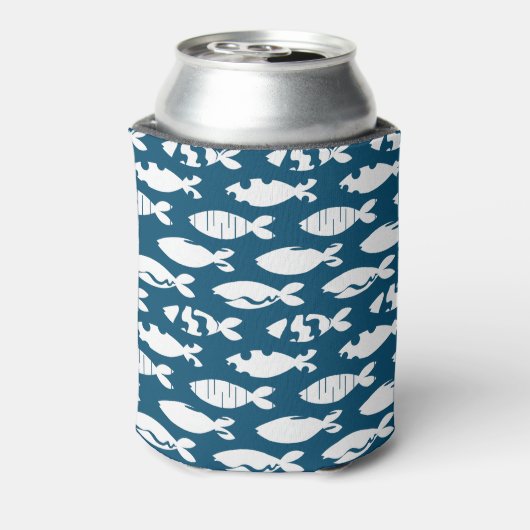 Navy Blue Coastal Fish Pattern, Cool Surfer Blikjeskoeler (Blikje Achterkant)
