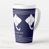 Navy Blue Coastal Nautical Stingray Manta Ray Latte Mok (Rechterhoek)