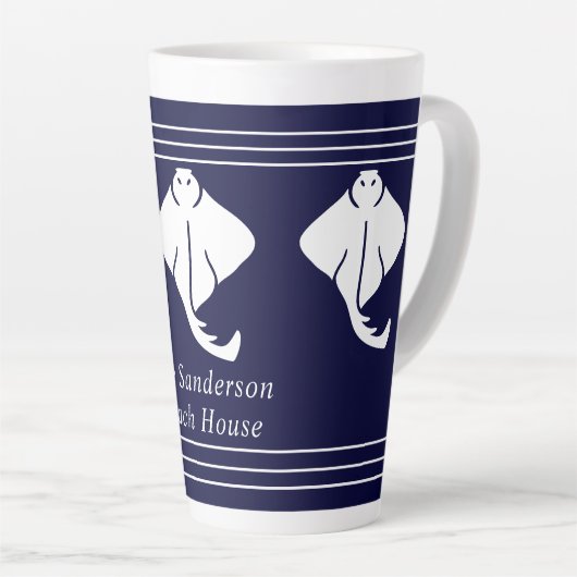 Navy Blue Coastal Nautical Stingray Manta Ray Latte Mok (Rechterhoek)