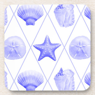 Navy Blue Coastal Seashells Starfish Bier Onderzetter