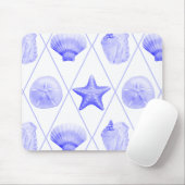 Navy Blue Coastal Seashells Starfish Muismat (Met muis)