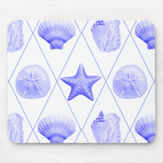 Navy Blue Coastal Seashells Starfish Muismat (Voorkant)