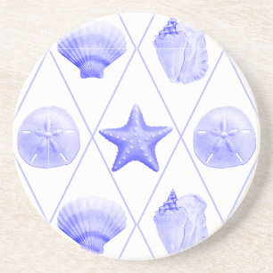 Navy Blue Coastal Seashells Starfish Zandsteen Onderzetter