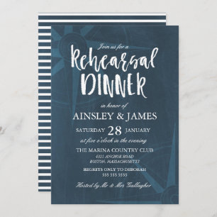 Navy Blue Compass Nautical Rehearsal Dinner Kaart