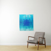 Navy Blue Compass Rose Wandkleed (In situ)