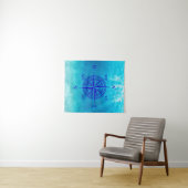 Navy Blue Compass Rose Wandkleed (In Situ (horizontaal))