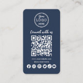 Navy Blue Connect with US Social Media QR Code Visitekaartje (Voorkant)