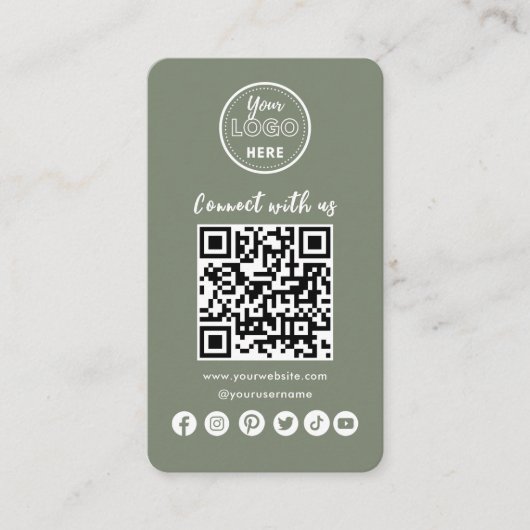 Navy Blue Connect with US Social Media QR Code Visitekaartje (Voorkant)