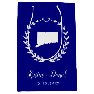 Navy Blue Connecticut Kaart Huwelijk Welkom Swag Medium Cadeauzakje