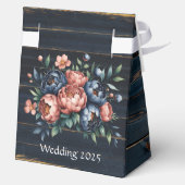 Navy Blue & Copper Peony Wood Wedding Bedankdoosjes (Achterkant)