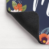 Navy Blue Coral Boho Flower Lijst Monogramed Muismat (Hoek)