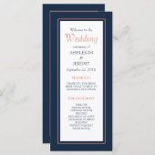 Navy Blue Coral Modern minimalist Weddenschap Programma (Voorkant / Achterkant)