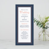Navy Blue Coral Modern minimalist Weddenschap Programma (Staand voorkant)