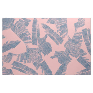 Navy Blue Coral Pink Banana Leaves Patroon Stof