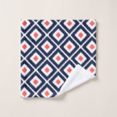 Navy Blue, Coral, White Ikat Diamond Motif (Gant de toilette)
