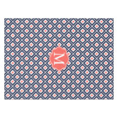 Navy Blue, Coral, White Ikat Diamond Pattern Tafelkleed (Voorkant (Horizontaal))