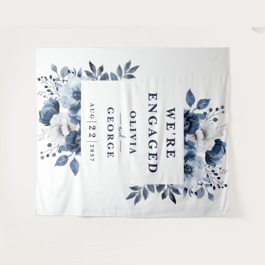 Navy Blue Country Bloemen Engagement Party Achterg Wandkleed (Voorkant (horizontaal))