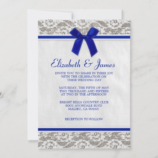 Navy Blue Country Lace Wedding Invitations Kaart (Voorkant)