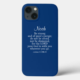 Navy Blue Courage Bijbel Verse - aangepaste naam e iPhone 13 Hoesje