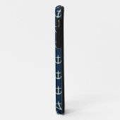 Navy Blue Cream Anchor Pattern Gray Monogram Case-Mate iPhone Case (Achterkant/links)