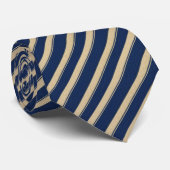 Navy Blue & Cream Beige Diagonal Striped Stropdas (Opgerold)