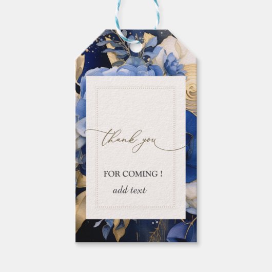 Navy Blue Cream Bloemen Cadeaulabel (Voorkant)