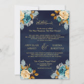 Navy Blue Cream Bloemen Goud QR Code Moslim Bruilo Kaart (Voorkant)