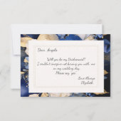 Navy Blue Cream Flowers Bruidsmeisje Kaart (Achterkant)