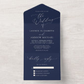 Navy Blue & Cream Minimalist Wedding All In One Uitnodiging (Binnen)