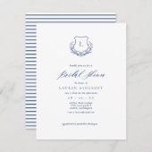 Navy Blue Crest Bruids Douche uitnodiging Kaart (Voorkant / Achterkant)