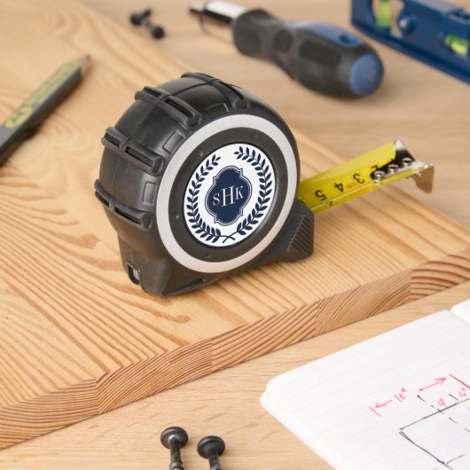 Navy-Blue Crest Laurel Wreath Monogram Rolmaat (Houtwerk)