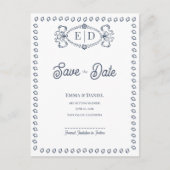 Navy Blue Crest Monogram Wedding Save the Date Aankondigingskaart (Voorkant)