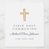 Navy Blue Cross Boy First Communion Wijn Etiket (Enkel label)