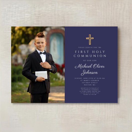 Navy Blue Cross Photo Boy First Community Kaart