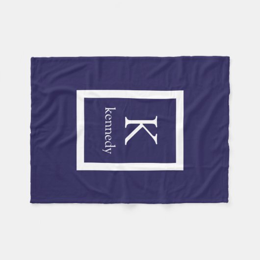 Navy Blue Custom Monogram Name Fleece Deken (Voorkant (Horizontaal))