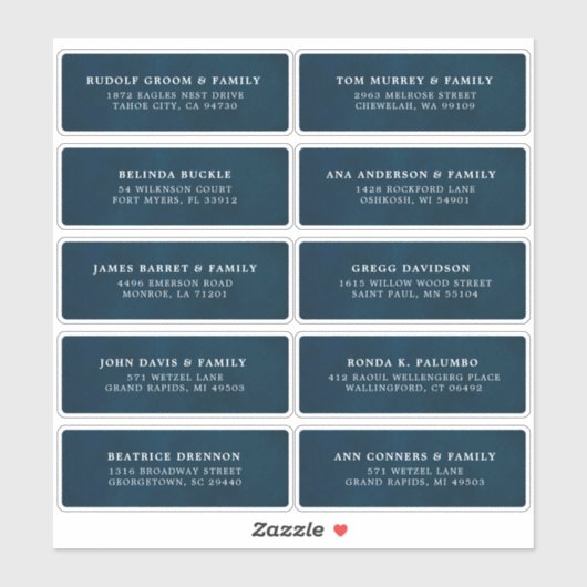 Navy Blue Custom Wedding Guest Adres Sticker (Vel)