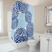 Navy Blue dahlia floral Douchegordijn (In situ)