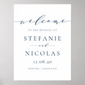 Navy Blue Dainty Script Simple Weduwen Welkom Poster (Voorkant)