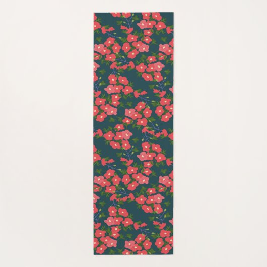Navy Blue Daisy Flower Meadow Yogamat (Achterkant)